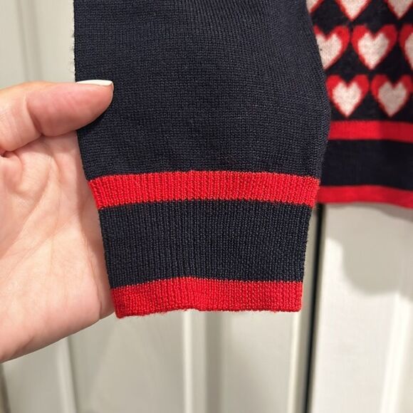 Chinti & Parker Navy/Red/White Heart Print Wool Sweater, Size Small - Picture 4 of 12